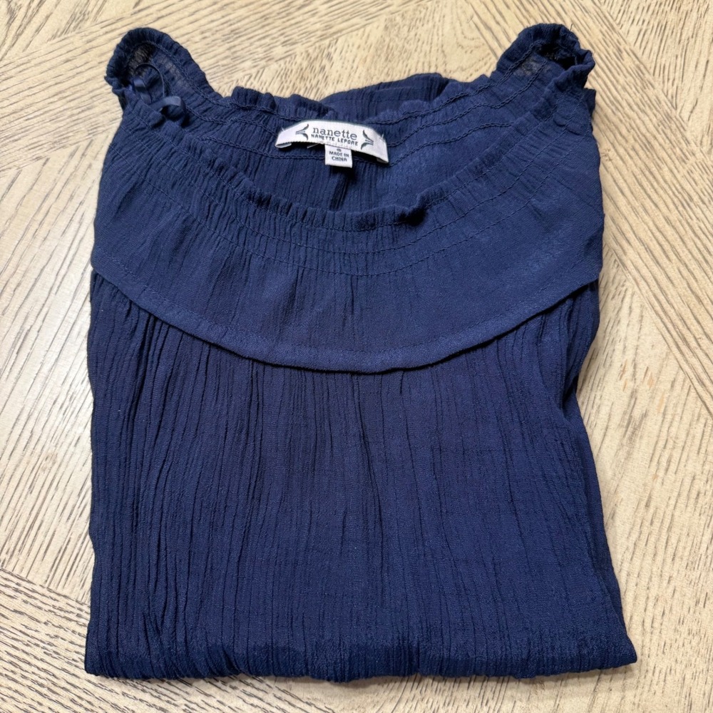 Nanette‎ Lepore Women's Small Navy Blue Ruffle Sleeve Top Blouse